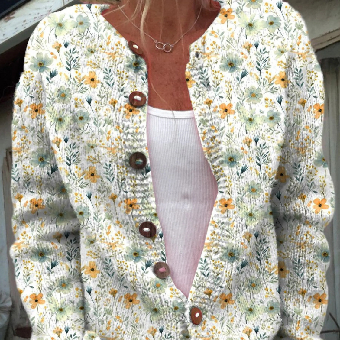 Valentine - Cardigan aux roses aquarellées