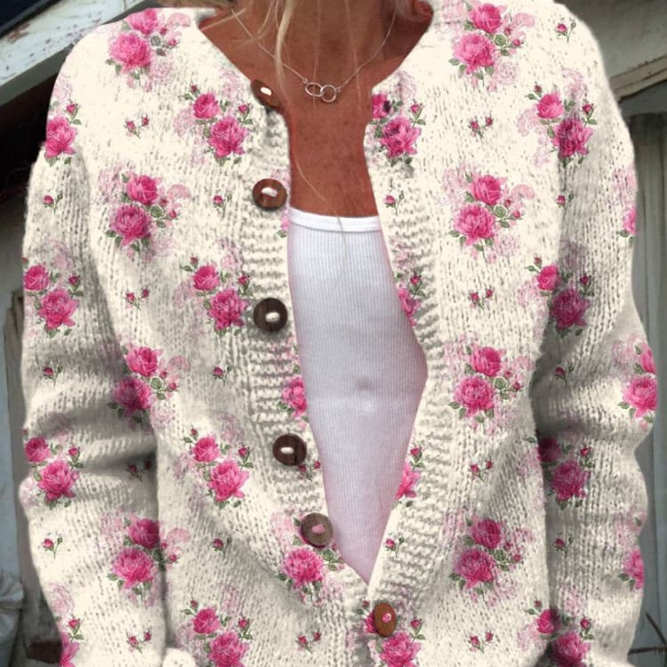 Valentine - Cardigan aux roses aquarellées