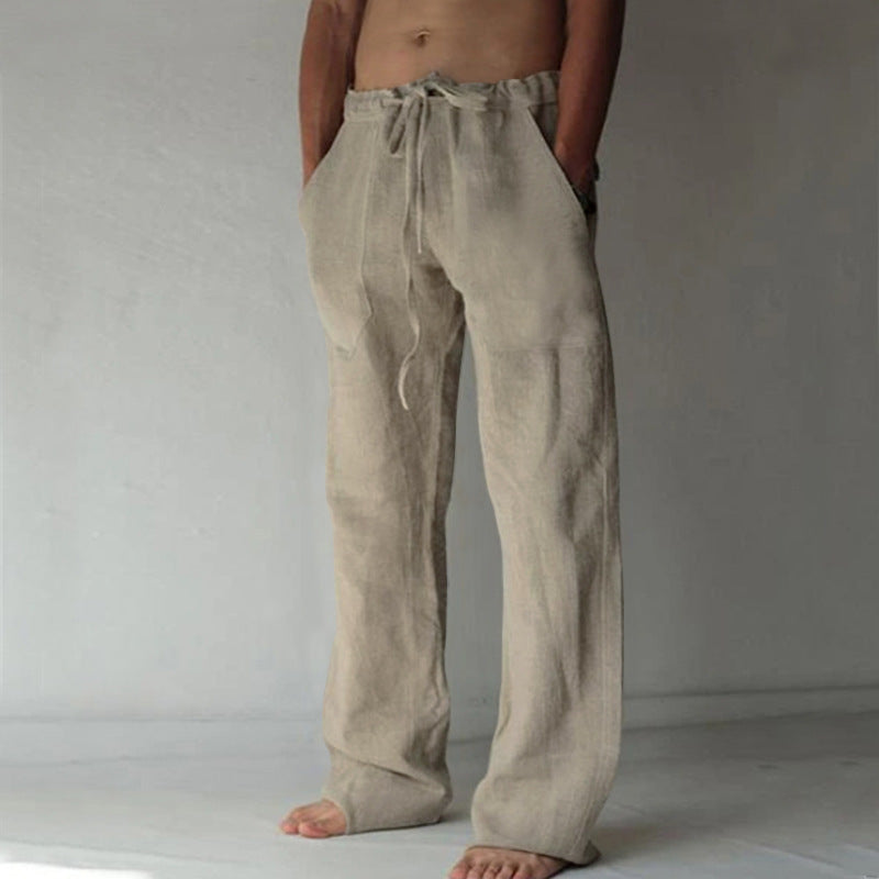 Teddy men's linen blend drawstring pants in Apricot, view 7