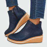 Olive - Leather Platform Orthopedic Ankle Boots