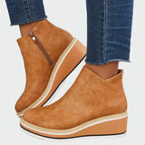 Olive - Leather Platform Orthopedic Ankle Boots