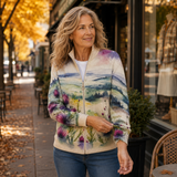 Harriet - Watercolour Thistle Zip-Up Cardigan