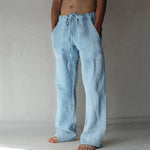 Teddy men's linen blend drawstring pants in Light Blue, view 6