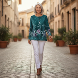 Willow - Turquoise Floral Sweater