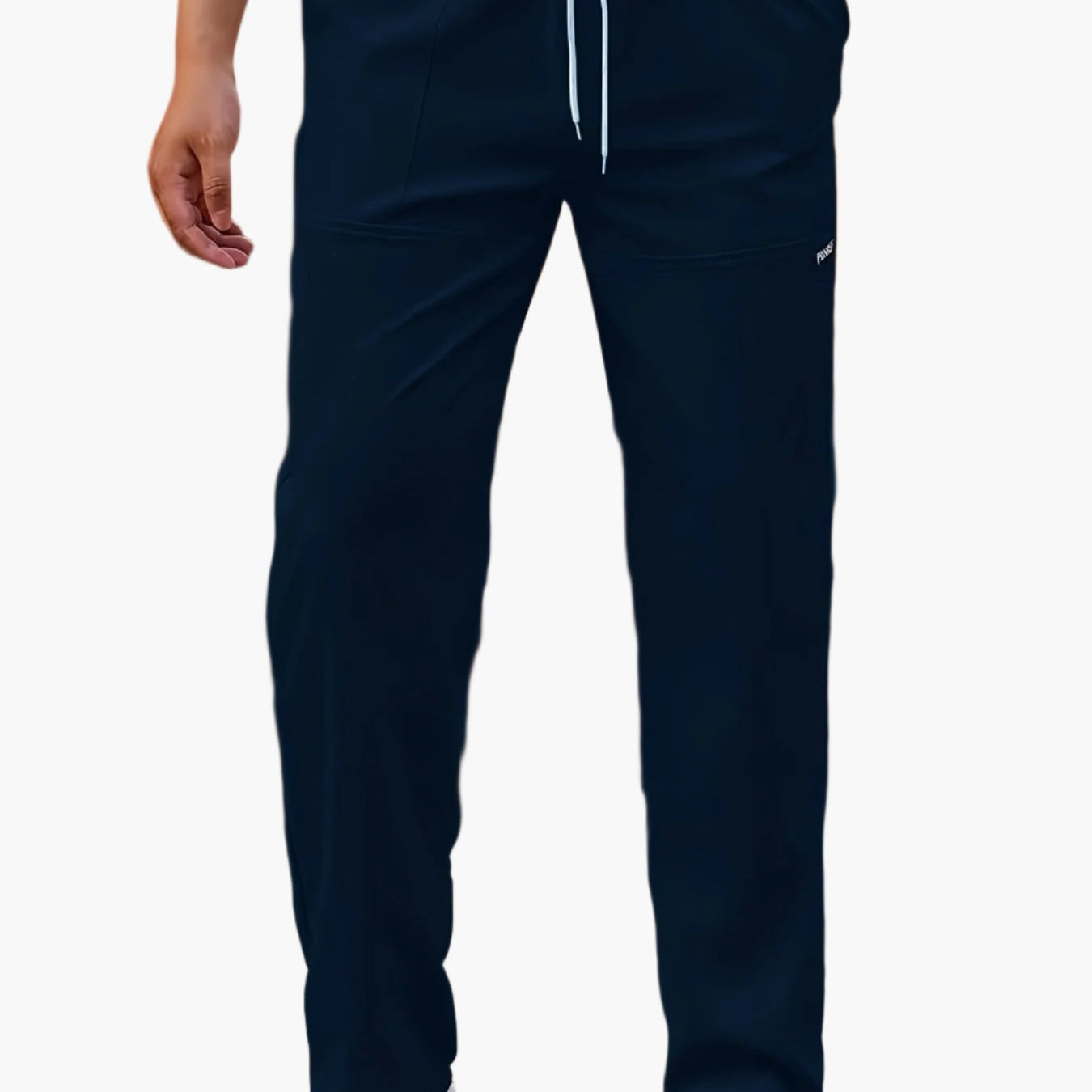 Reggie men's straight leg drawstring joggers in Dark Blue, view 3