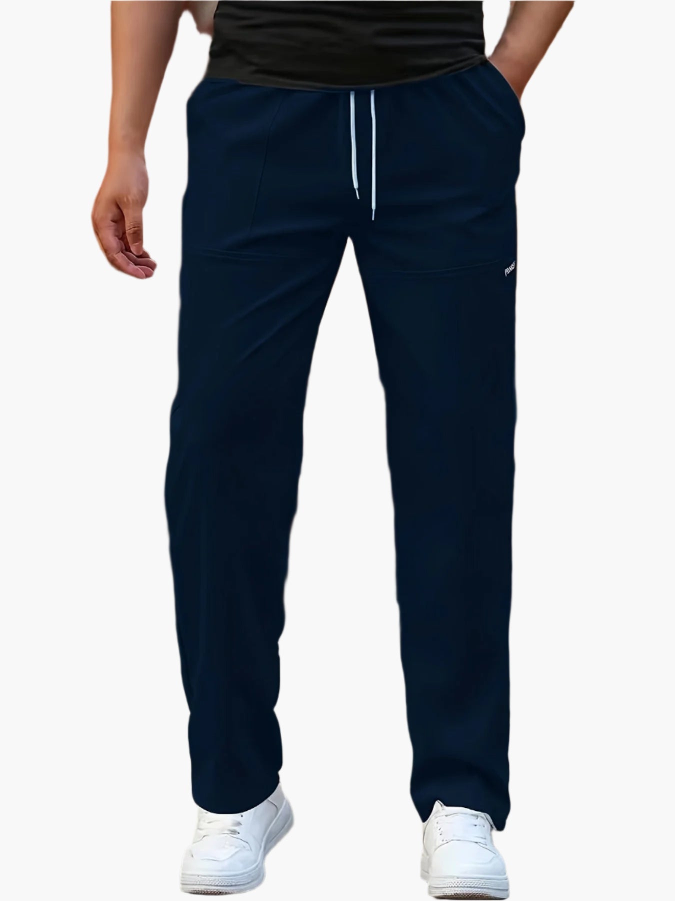 Reggie men's straight leg drawstring joggers in Dark Blue, view 3