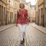 Caroline - Red Christmas Sweater with White Motifs
