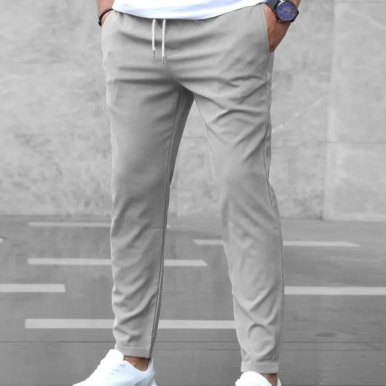 Elmer men's four way stretch slim joggers in Grey, view 5