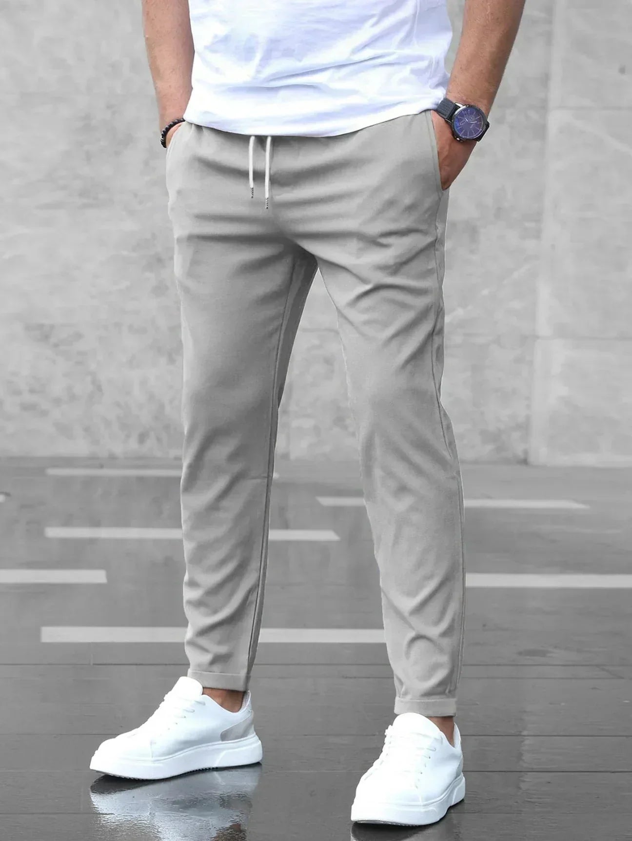 Elmer men's four way stretch slim joggers in Grey, view 5