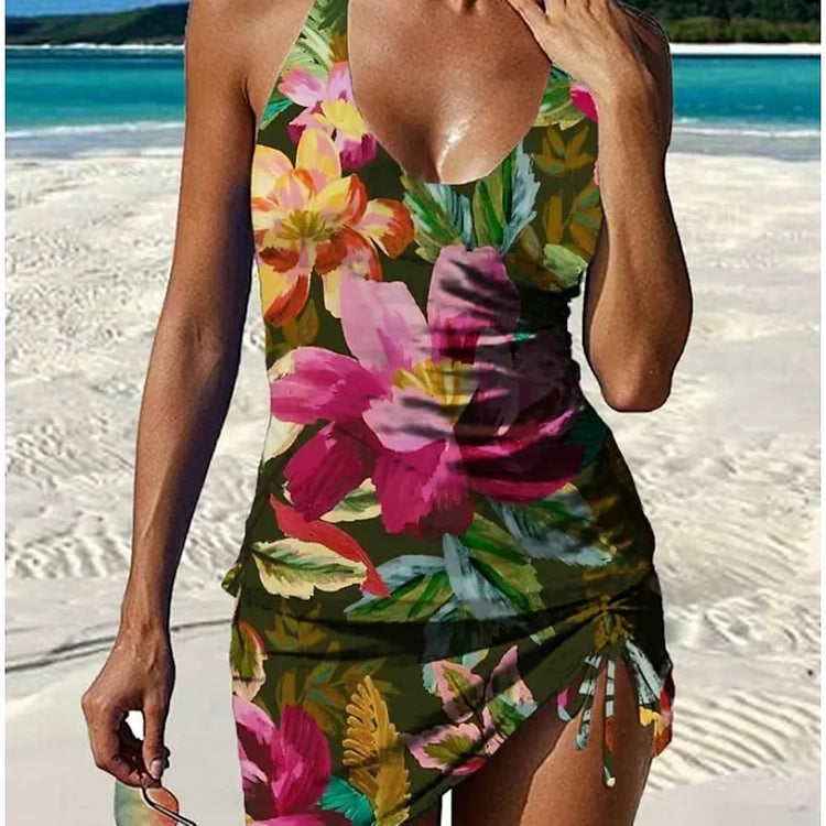 Faith - Floral Graphic Tankini with Shorts, Tummy Control Effect