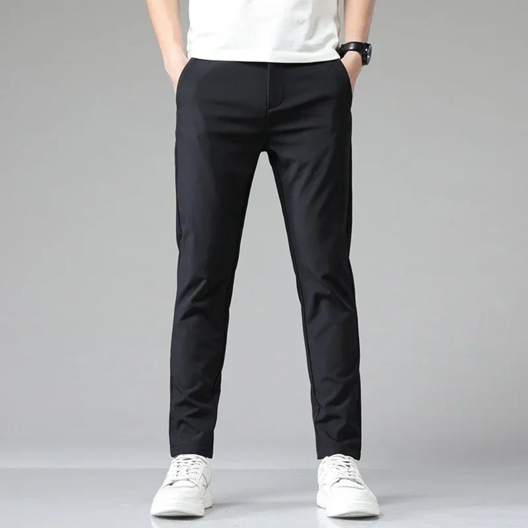 Lennox men's four way stretch pants in Black, front view