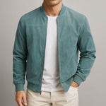 Brennan men's suede zip bomber jacket in Blue, view 2