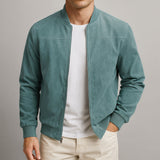 Brennan men's suede zip bomber jacket in Blue, view 2