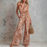 Liz - Elegant Floral Print Sleeveless Wide-Leg Jumpsuit