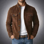 Otis men's genuine suede utility jacket in Dark Brown, view 3
