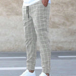 Kelvin men's checked straight leg joggers in Khaki, view 4