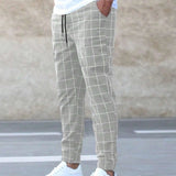 Kelvin men's checked straight leg joggers in Khaki, view 4