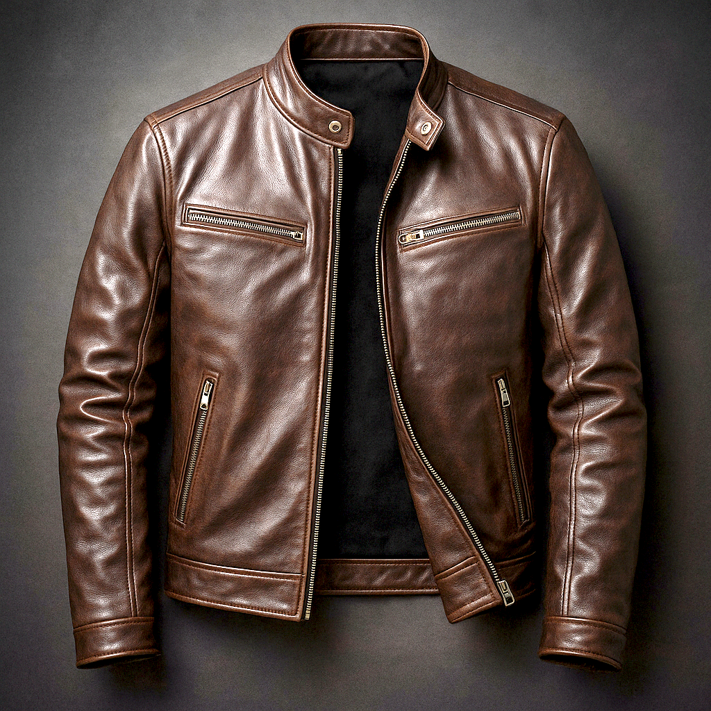 Alec men's vintage leather jacket in Brown, front view