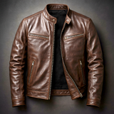 Alec men's vintage leather jacket in Brown, front view