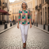 Ruth - Pink and Turquoise Patchwork Sweater