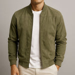 Brennan men's suede zip bomber jacket in Green, view 3