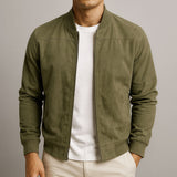 Brennan men's suede zip bomber jacket in Green, view 3