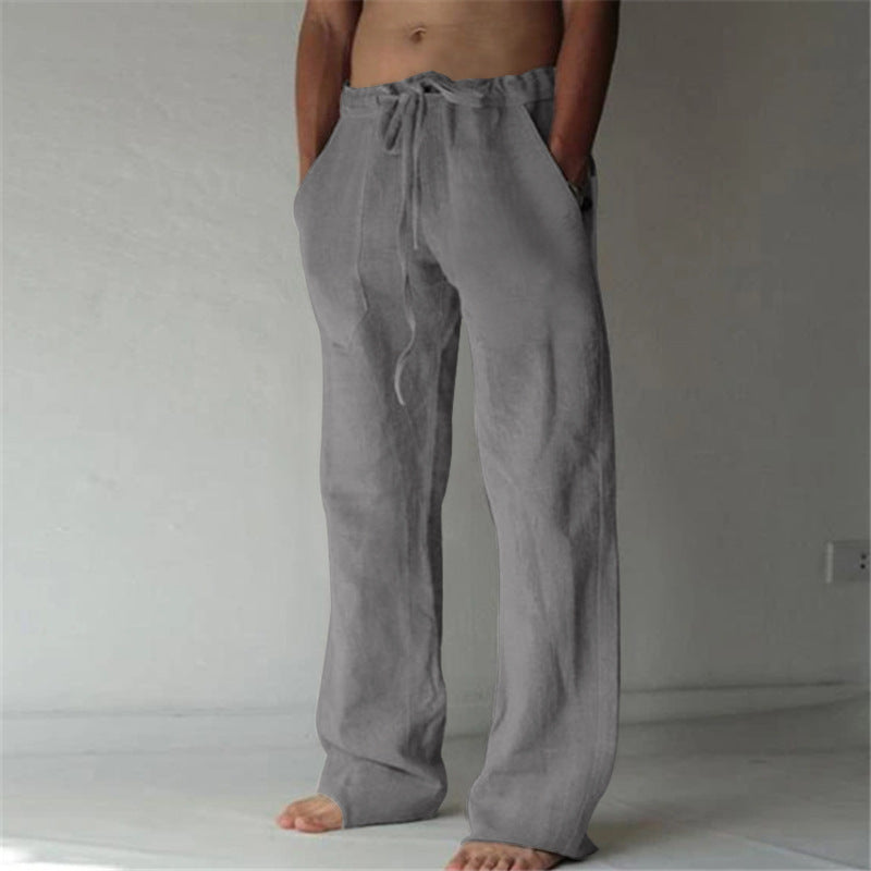Teddy men's linen blend drawstring pants in Dark Grey, view 4