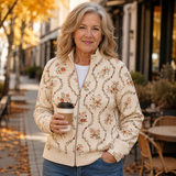 Joyce - Cream Floral Zip-Up Cardigan