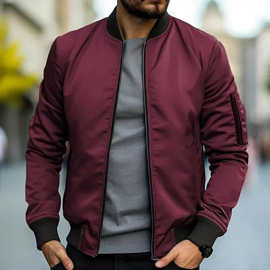 Stefan men's lightweight bomber jacket in Burgundy, view 6