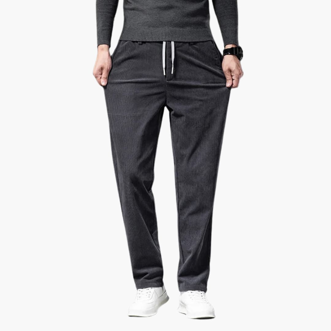 Roland men's corduroy drawstring pants in Grey, front view