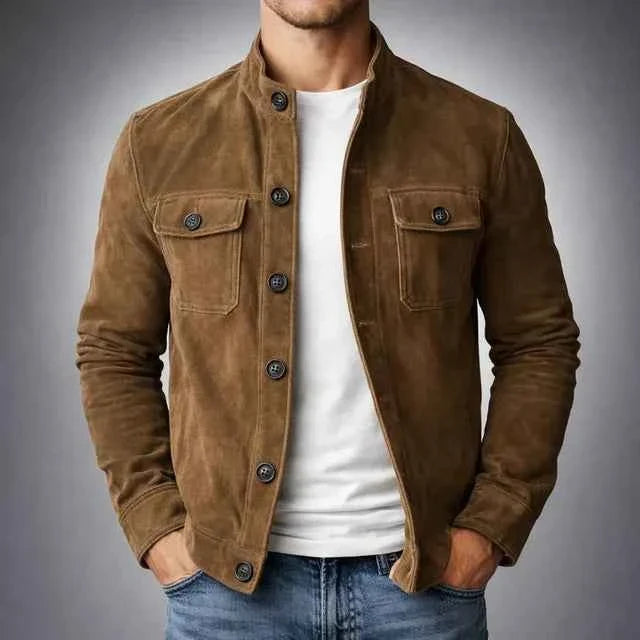 Otis men's genuine suede utility jacket in Brown, view 2