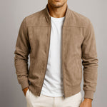 Brennan men's suede zip bomber jacket in Brown, front view