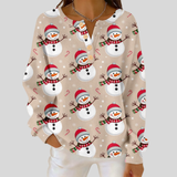 Julia - Beige Snowman Print Sweater