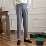 Gil men's high waist buckle dress pants in Stone Grey, view 2