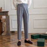 Gil men's high waist buckle dress pants in Stone Grey, view 2
