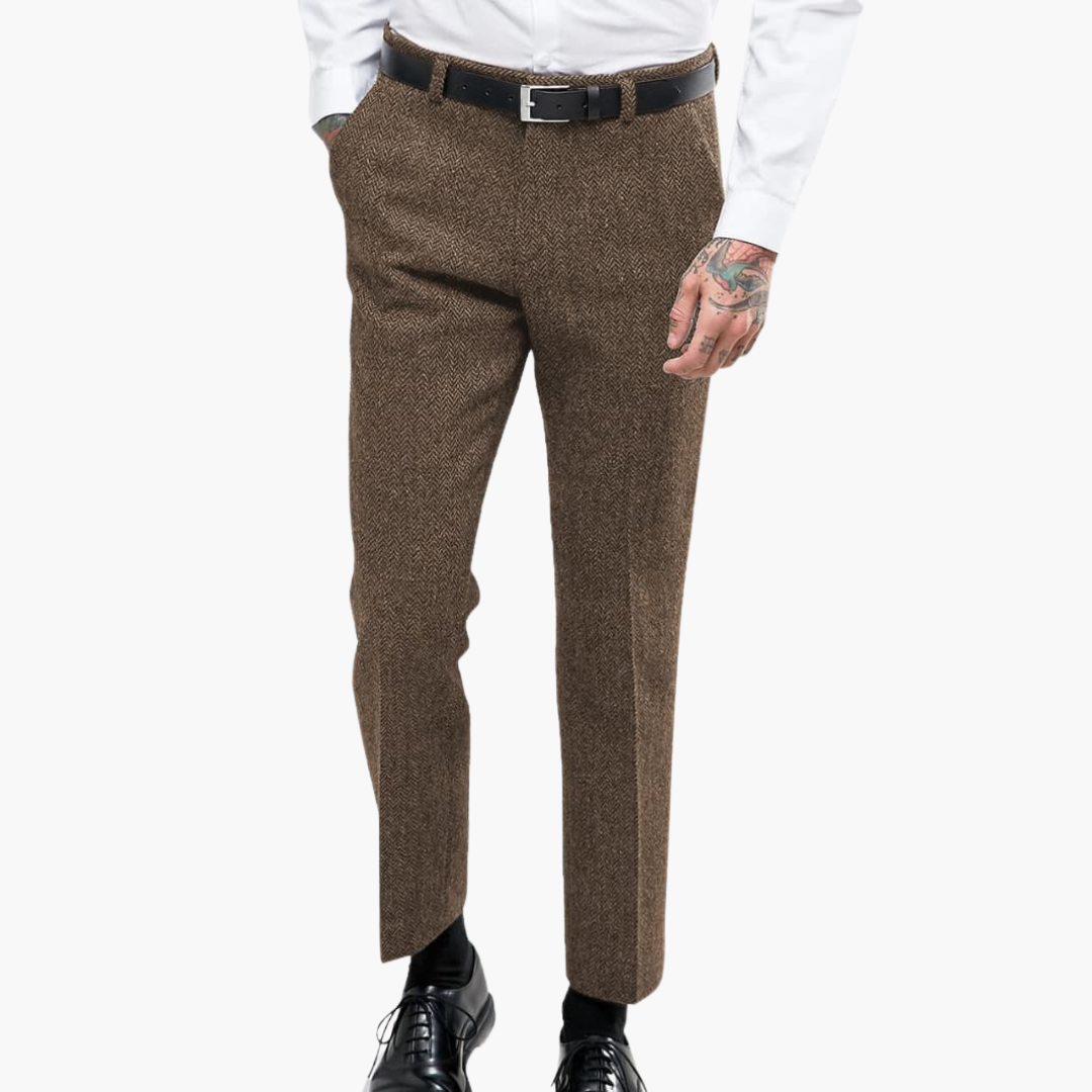 Barnaby men's flecked straight leg pants in Khaki, view 6