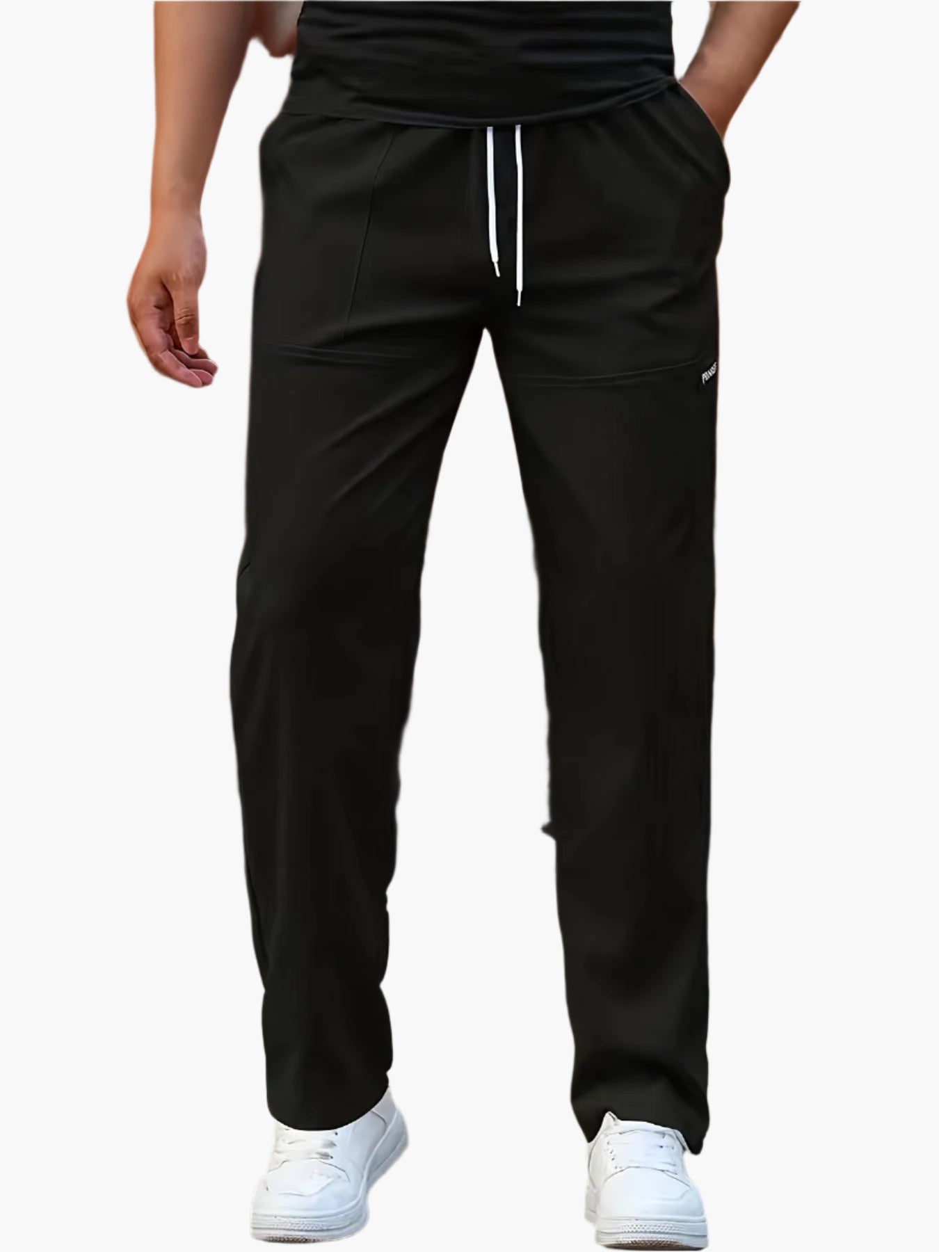 Reggie men's straight leg drawstring joggers in Black, front view