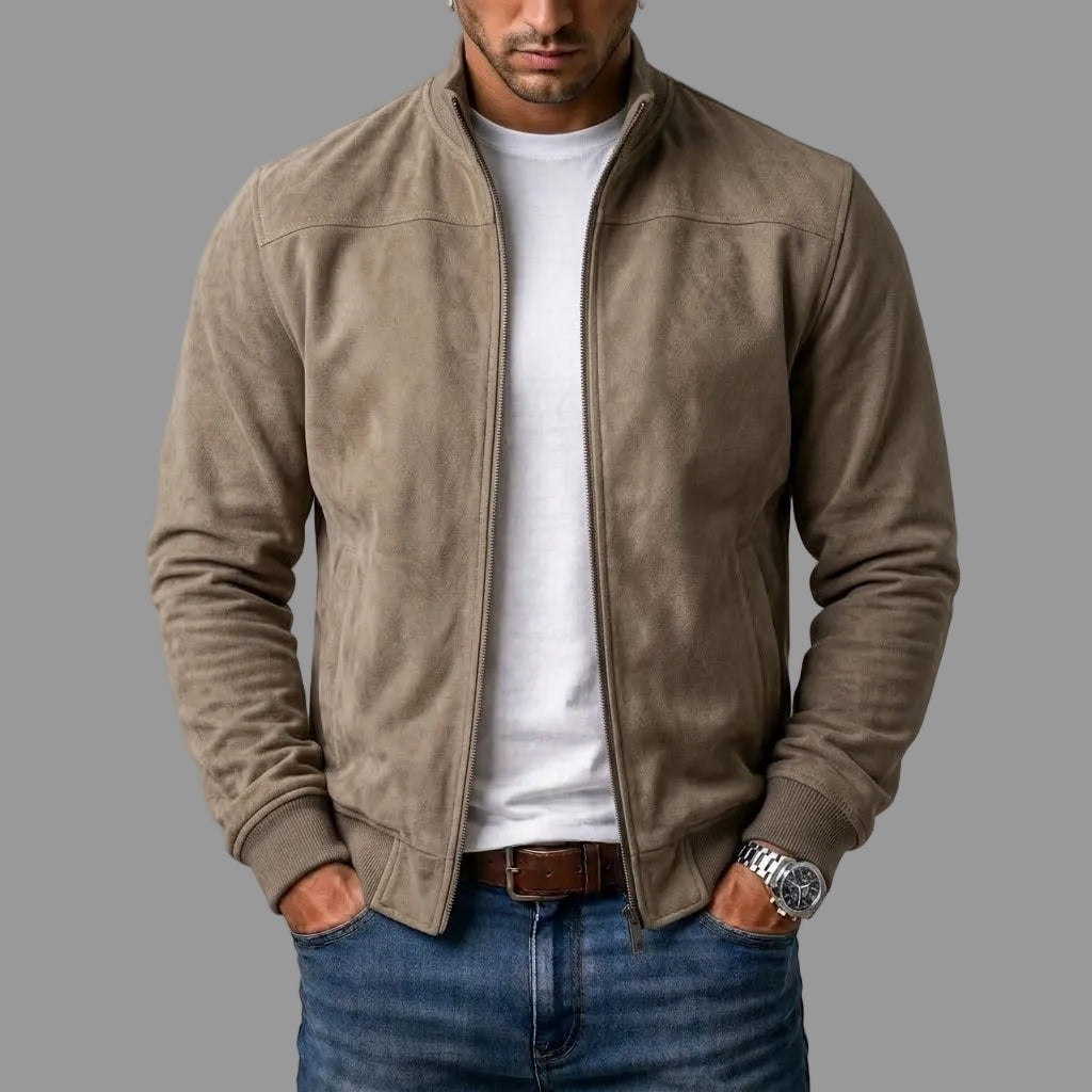 Forrest men's suede bomber jacket in Khaki, view 4