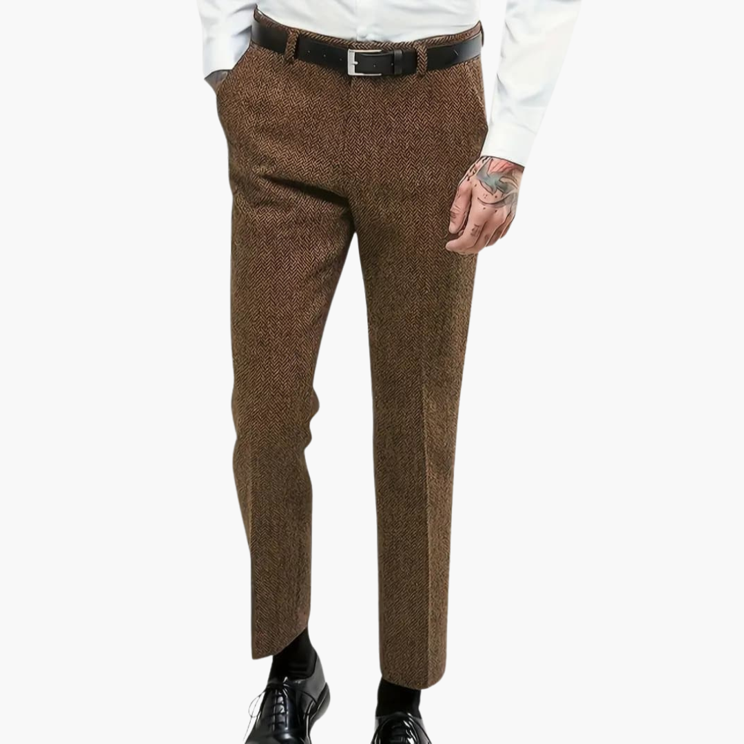 Barnaby men's flecked straight leg pants in Coffee, view 7