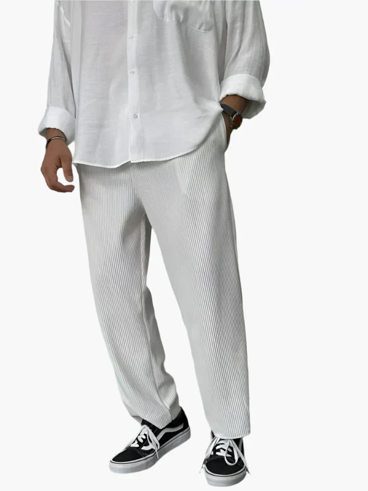 Ambrose men's relaxed pleated texture pants in White, view 4
