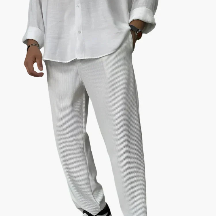 Ambrose men's relaxed pleated texture pants in White, view 4