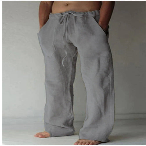 Teddy men's linen blend drawstring pants in Light Grey, view 9