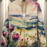 Harriet - Watercolour Thistle Zip-Up Cardigan