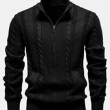 Duncan - Jacquard Cable Knit Stand Collar Zip Sweater