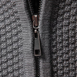 Duncan - Jacquard Cable Knit Stand Collar Zip Sweater