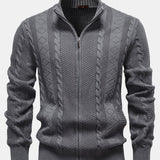 Duncan - Jacquard Cable Knit Stand Collar Zip Sweater