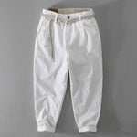 Griffin men's loose fit rope belt pants in White, view 2