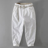 Griffin men's loose fit rope belt pants in White, view 2