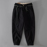 Griffin men's loose fit rope belt pants in Black, view 3