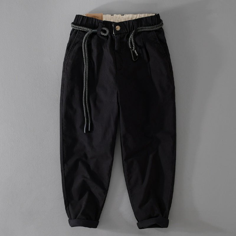 Griffin men's loose fit rope belt pants in Black, view 3